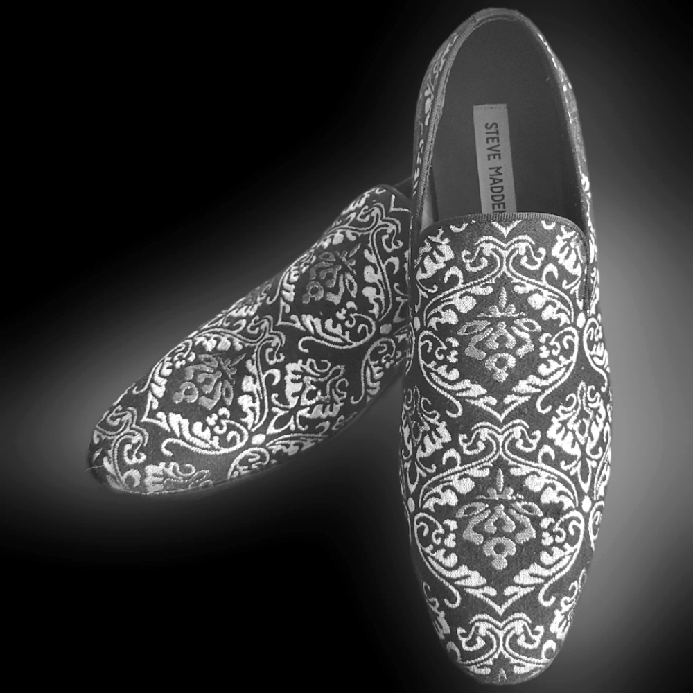 Steve Madden Black and Silver Slip-On Loafers